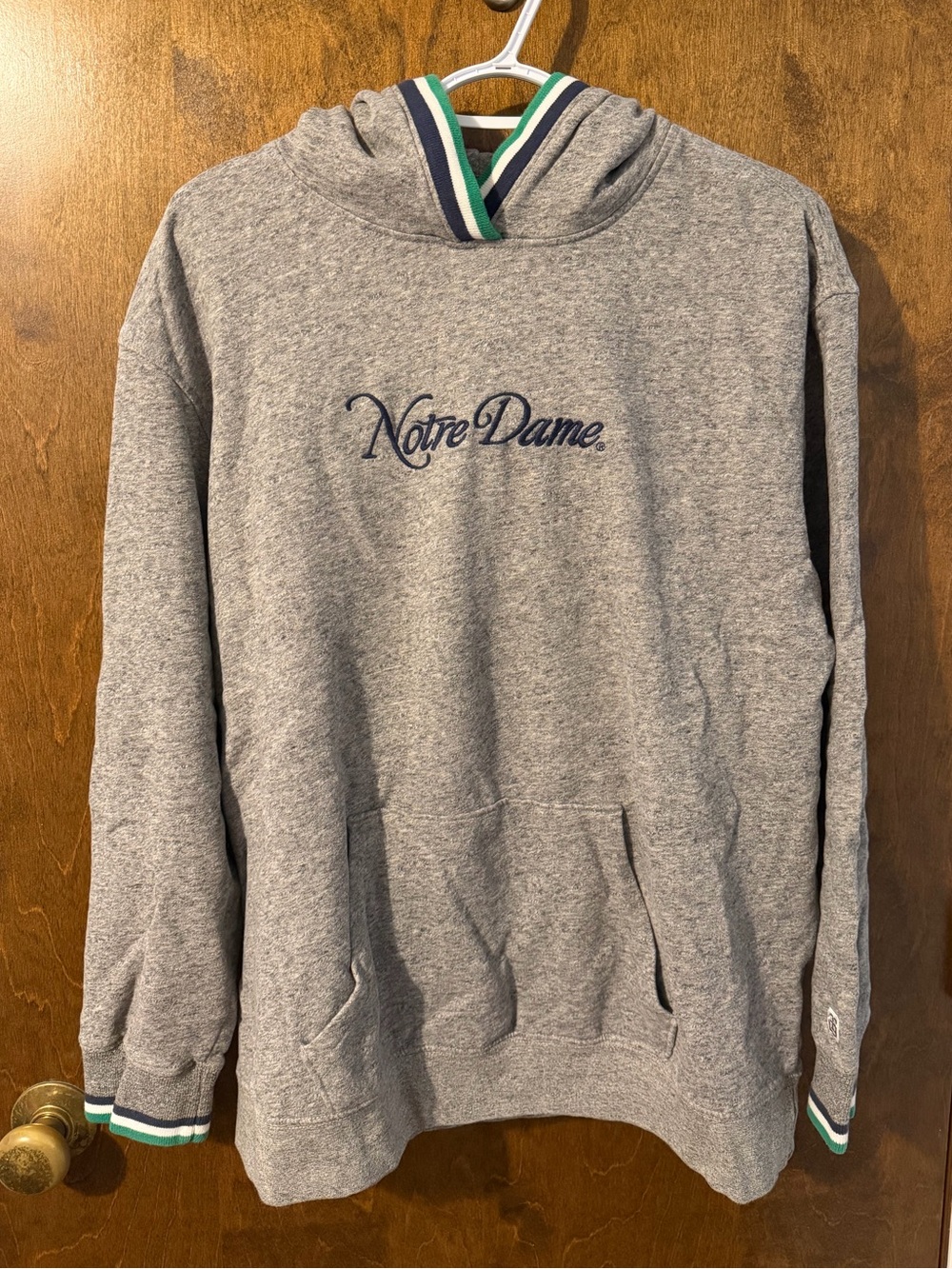 Tailgate Notre Dame Gray Hooded Sweatshirt with Navy Script